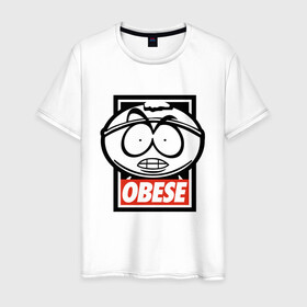 Мужская футболка хлопок с принтом OBESE в Ухте, 100% хлопок | прямой крой, круглый вырез горловины, длина до линии бедер, слегка спущенное плечо. | cartman | kenny | park | south | southpark | картман | кенни | мульт | мультик | парк | персонаж | персонажи | сериал | южный