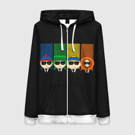 Женская толстовка 3D на молнии с принтом South Park в Ухте, 100% полиэстер | длина до линии бедра, манжеты и пояс оформлены мягкой тканевой резинкой, двухслойный капюшон со шнурком для регулировки, спереди молния, по бокам два кармана | cartman | kenny | park | south | southpark | картман | кенни | мульт | мультик | парк | персонаж | персонажи | сериал | южный