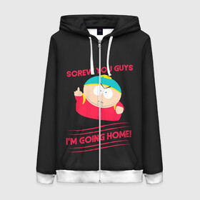 Женская толстовка 3D на молнии с принтом Cartman в Ухте, 100% полиэстер | длина до линии бедра, манжеты и пояс оформлены мягкой тканевой резинкой, двухслойный капюшон со шнурком для регулировки, спереди молния, по бокам два кармана | cartman | kenny | park | south | southpark | картман | кенни | мульт | мультик | парк | персонаж | персонажи | сериал | южный