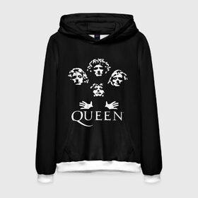 Мужская толстовка 3D с принтом QUEEN в Ухте, 100% полиэстер | двухслойный капюшон со шнурком для регулировки, мягкие манжеты на рукавах и по низу толстовки, спереди карман-кенгуру с мягким внутренним слоем. | queen | rock | we will rock you | брайан мэи | группа queen | группа квин | джон дикон | квин | королева | король | роджер тейлор | рок | фредди меркьюри