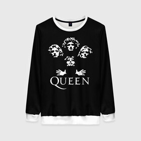 Женский свитшот 3D с принтом QUEEN (НА СПИНЕ) в Ухте, 100% полиэстер с мягким внутренним слоем | круглый вырез горловины, мягкая резинка на манжетах и поясе, свободная посадка по фигуре | queen | rock | we will rock you | брайан мэи | группа queen | группа квин | джон дикон | квин | королева | король | роджер тейлор | рок | фредди меркьюри
