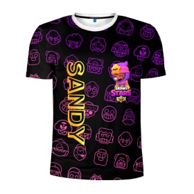 Мужская футболка 3D спортивная с принтом Brawl Stars SANDY в Ухте, 100% полиэстер с улучшенными характеристиками | приталенный силуэт, круглая горловина, широкие плечи, сужается к линии бедра | brawl stars | brawl stars sandy | legendary brawler | leon | leon shark | sandy | shark | stars | акула | бравл стар сэнди | леон акула | сенди | сэнди