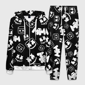 Мужской костюм 3D с принтом Marshmello ЧБ в Ухте, 100% полиэстер | Манжеты и пояс оформлены тканевой резинкой, двухслойный капюшон со шнурком для регулировки, карманы спереди | 2020 | cs | dj | fortnite | game | marshmello | music | neon | pubg | белое | ведро | ди джей | игра | марш | маршмелло | маршмеллоу | музыка | неон | скин | форт | фортнайт | чб | человек | черно