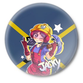 Значок с принтом JACKY в Ухте,  металл | круглая форма, металлическая застежка в виде булавки | 8 bit | barley | brawl stars | brock | bull | colt | crow | dynamike | frank | jessie | leon | nita | барли | бравл старс | брок | булл | ворон | джесси | динамайк | кольт | леон | фрэнк