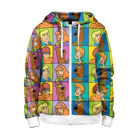 Детская толстовка 3D на молнии с принтом Scooby-Doo Сharacters в Ухте, 100% полиэстер |  манжеты и пояс оформлены широкой мягкой резинкой, двухслойный капюшон со шнурком для регулировки, спереди карманы и застежка-молния
 | Тематика изображения на принте: fred jones | scooby doo | vdosadir | velma dinkle | велма динкли | дафна блейк | скуберт фон дуенхеймер | скуби ду | уильям ханна | фред джонс