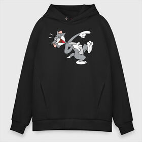 Мужское худи Oversize хлопок с принтом Happy Tom в Ухте, френч-терри — 70% хлопок, 30% полиэстер. Мягкий теплый начес внутри —100% хлопок | боковые карманы, эластичные манжеты и нижняя кромка, капюшон на магнитной кнопке | spike | tom  jerry | tom and jerry | tomjerry | tuffy | vdgerir | мамочка два тапочка | том и джери | том и джерри