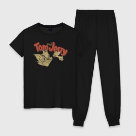 Женская пижама хлопок с принтом Tom&Jerry retro в Ухте, 100% хлопок | брюки и футболка прямого кроя, без карманов, на брюках мягкая резинка на поясе и по низу штанин | spike | tom  jerry | tom and jerry | tomjerry | tuffy | vdgerir | мамочка два тапочка | том и джери | том и джерри