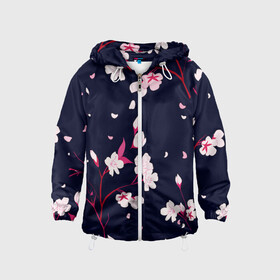 Детская ветровка 3D с принтом Сакура в Ухте, 100% полиэстер | подол и капюшон оформлены резинкой с фиксаторами, по бокам два кармана без застежек, один потайной карман на груди | Тематика изображения на принте: cherry | flowers | japan | sakura | spring | весна | вишня | дерево | сакура | цветы | япония