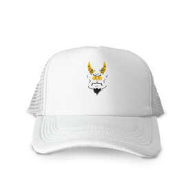 Кепка тракер с сеткой с принтом Сатана в Ухте, трикотажное полотно; задняя часть — сетка | длинный козырек, универсальный размер, пластиковая застежка | south park | sp | батерс | баттерс | гарисон | енот | кайл  брофловски | картман | кеннет | кенни | маки | макки | маккормик | марш | мистер | мистереон | мультфильм | полотенчик | ренди | саус парк | сауспарк