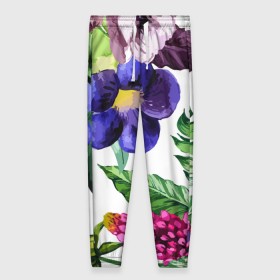 Женские брюки 3D с принтом Цветы в Ухте, полиэстер 100% | прямой крой, два кармана без застежек по бокам, с мягкой трикотажной резинкой на поясе и по низу штанин. В поясе для дополнительного комфорта — широкие завязки | big picture | лето | листья | прикольные картинки | тропические | цветы