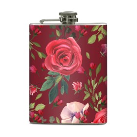 Фляга с принтом rose в Ухте, металлический корпус | емкость 0,22 л, размер 125 х 94 мм. Виниловая наклейка запечатывается полностью | big picture | rose | листья | прикольные картинки | розы | цветы
