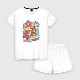 Женская пижама с шортиками хлопок Скуби-Ду: в Ухте, 100% хлопок | футболка прямого кроя, шорты свободные с широкой мягкой резинкой | hanna barbera | scooby doo | vdsvar | warner bros. entertainment | велма | дафна | детективы | скуби ду