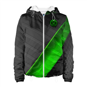 Женская куртка 3D с принтом FC Borussia в Ухте, ткань верха — 100% полиэстер, подклад — флис | прямой крой, подол и капюшон оформлены резинкой с фиксаторами, два кармана без застежек по бокам, один большой потайной карман на груди. Карман на груди застегивается на липучку | football | sancho dortmund | бавария | боруссия | дортмунд | лига чемпионов | псж | футбол | холанд | эрлинг холанд