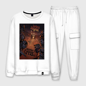 Мужской костюм хлопок с принтом Darkest Dungeon в Ухте, 100% хлопок | на свитшоте круглая горловина, мягкая резинка по низу. Брюки заужены к низу, на них два вида карманов: два “обычных” по бокам и два объемных, с клапанами, расположенные ниже линии бедра. Брюки с мягкой трикотажной резинкой на поясе и по низу штанин. В поясе для дополнительного комфорта — широкие завязки | butchers circus | darkest dungeon | game | games | rpg
