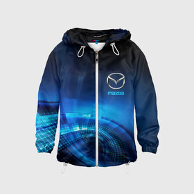 Детская ветровка 3D с принтом MAZDA. в Ухте, 100% полиэстер | подол и капюшон оформлены резинкой с фиксаторами, по бокам два кармана без застежек, один потайной карман на груди | black | brand | car | mazda | motorsport | sport | texture | авто | автомобиль | автомобильные | бренд | мазда | марка | машины | моторспорт | спорт | текстура | фон | черный