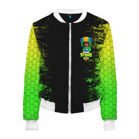 Женский бомбер 3D с принтом Бравл Старс Леон в Ухте, 100% полиэстер | застегивается на молнию, по бокам два кармана без застежек, мягкие манжеты, по низу бомбера и на воротнике — эластичная резинка | bea | brawl stars | bull | colt | crow | leon | leon shark | shark | stars | акула | берли | биа | ворон | динамайк | кольт | леон | леон акула | нита | спайк | шелли | эль примо