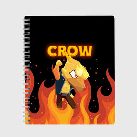 Тетрадь с принтом BRAWL STARS CROW в Ухте, 100% бумага | 48 листов, плотность листов — 60 г/м2, плотность картонной обложки — 250 г/м2. Листы скреплены сбоку удобной пружинной спиралью. Уголки страниц и обложки скругленные. Цвет линий — светло-серый
 | bibi | brawl | brawl stars | crow | leon | max | sally | shark | stars | акула | биби | бравл | бравл старс | браво старс | игра | компьютерная | кров | леон | леон акула | старс | шарк