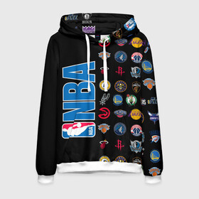 Мужская толстовка 3D с принтом NBA (Team Logos 1) в Ухте, 100% полиэстер | двухслойный капюшон со шнурком для регулировки, мягкие манжеты на рукавах и по низу толстовки, спереди карман-кенгуру с мягким внутренним слоем. | Тематика изображения на принте: ball | basketball | sport | streetball | баскетбол | мяч | нба | спорт | стритбол