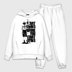 Мужской костюм хлопок OVERSIZE с принтом Начинай жить, пока не умер в Ухте,  |  | lucy | luffy monkey | mugiwara | one piece | straw hat | большой куш | ван пис | луффи | одним куском