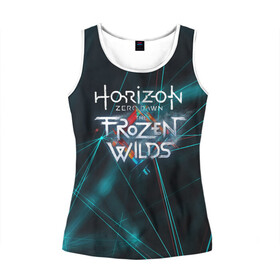 Женская майка 3D с принтом Horizon Zero Dawn в Ухте, 100% полиэстер | круглая горловина, прямой силуэт, длина до линии бедра | aloy | antasy girl | art | artwork | digital art | fantasy | horizon | horizon: zero dawn | landscape | tallneck | warrior fantasy | weapon | zero dawn