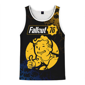 Мужская майка 3D с принтом FALLOUT_76 в Ухте, 100% полиэстер | круглая горловина, приталенный силуэт, длина до линии бедра. Пройма и горловина окантованы тонкой бейкой | Тематика изображения на принте: 101 | 111 | 13 | 76 | atom cats | bethesda | brotherhood of steel | fallout | nuka cola | tunnel snakes | vault | war | братство стали | война | убежище | фолаут | фоллаут | ядер кола