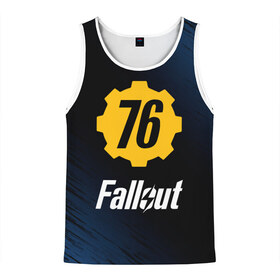 Мужская майка 3D с принтом FALLOUT_76 в Ухте, 100% полиэстер | круглая горловина, приталенный силуэт, длина до линии бедра. Пройма и горловина окантованы тонкой бейкой | Тематика изображения на принте: 101 | 111 | 13 | 76 | atom cats | bethesda | brotherhood of steel | fallout | nuka cola | tunnel snakes | vault | war | братство стали | война | убежище | фолаут | фоллаут | ядер кола