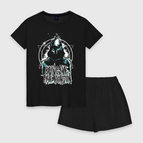 Женская пижама с шортиками хлопок с принтом Bring Me The Horizon в Ухте, 100% хлопок | футболка прямого кроя, шорты свободные с широкой мягкой резинкой | bmth | bring me | bring me the horizon | bring me the horizont | doomed | hardcore | rock | бринг ми | бринг ми зе | бринг ми зе хоризон | музыка | рок