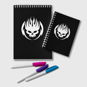 Блокнот с принтом THE OFFSPRING в Ухте, 100% бумага | 48 листов, плотность листов — 60 г/м2, плотность картонной обложки — 250 г/м2. Листы скреплены удобной пружинной спиралью. Цвет линий — светло-серый
 | america | offsrping | the offspring | usa | америка | атом уиллард | грег к | декстер холланд | джеймс лилья | нудлс | огонь | офспринг | оффспринг | пит парада | пламя | рон уэлти | сша | череп