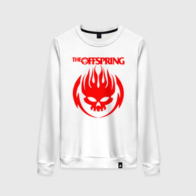 Женский свитшот хлопок с принтом THE OFFSPRING в Ухте, 100% хлопок | прямой крой, круглый вырез, на манжетах и по низу широкая трикотажная резинка  | america | offspring | the offspring | usa | америка | атом уиллард | грег к | декстер холланд | джеймс лилья | нудлс | огонь | офспринг | оффспринг | пит парада | пламя | рон уэлти | сша | череп
