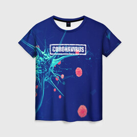 Женская футболка 3D с принтом CORONAVIRUS в Ухте, 100% полиэфир ( синтетическое хлопкоподобное полотно) | прямой крой, круглый вырез горловины, длина до линии бедер | covid 19 | molecule | абстракция | клетки | коронавирус | медицина | микробы | молекулы | наука | нейрон | нейроны | текстура | текстуры | формула