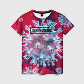 Женская футболка 3D с принтом CORONAVIRUS в Ухте, 100% полиэфир ( синтетическое хлопкоподобное полотно) | прямой крой, круглый вырез горловины, длина до линии бедер | covid 19 | molecule | абстракция | клетки | коронавирус | медицина | микробы | молекулы | наука | нейрон | нейроны | текстура | текстуры | формула