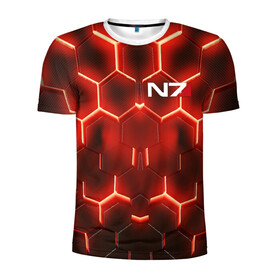 Мужская футболка 3D спортивная с принтом MASS EFFECT N7 в Ухте, 100% полиэстер с улучшенными характеристиками | приталенный силуэт, круглая горловина, широкие плечи, сужается к линии бедра | bioware | n7 | shepard | броня | жнецы | костюм | масс эффект | н7 | стальная броня | шепард | эффект массы