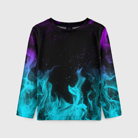 Детский лонгслив 3D с принтом НЕОНОВЫЙ ОГОНЬ | NEON FIRE в Ухте, 100% полиэстер | длинные рукава, круглый вырез горловины, полуприлегающий силуэт
 | bright | fire | flame | heat | light | neon | wildfire | искры | неон | огненный | огонь | пламя | пожар