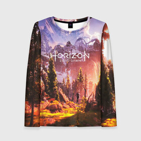 Женский лонгслив 3D с принтом Horizon Zero Dawn в Ухте, 100% полиэстер | длинные рукава, круглый вырез горловины, полуприлегающий силуэт | aloy | antasy girl | art | artwork | digital art | fantasy | horizon | horizon: zero dawn | landscape | tallneck | warrior fantasy | weapon | zero dawn