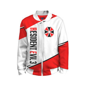 Детский бомбер 3D с принтом RESIDENT EVIL 3. в Ухте, 100% полиэстер | застегивается на молнию, по бокам два кармана без застежек, мягкие манжеты, по низу бомбера и на воротнике — эластичная резинка | ada wong | biohazard | leon | nemesis | project resistance | raccoon city | re2 | resident evil 3 | rpd | stars | umbrella | ада вонг | амбрелла | немесис | ужасы