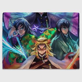 Плед 3D с принтом KIMETSU NO YAIBA в Ухте, 100% полиэстер | закругленные углы, все края обработаны. Ткань не мнется и не растягивается | demon slayer | kimetsu no yaiba | nezuko | shinobu | slayer | tanjiro | zenitsu | гию томиока | зенитцу | иноске хашибира | клинок рассекающий демонов | незуко | танджиро | шинобу кочо