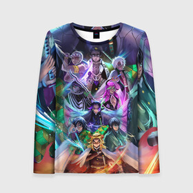 Женский лонгслив 3D с принтом DEMON SLAYER KIMETSU NO YAIBA | КЛИНОК РАССЕКАЮЩИЙ ДЕМОНОВ в Ухте, 100% полиэстер | длинные рукава, круглый вырез горловины, полуприлегающий силуэт | demon slayer | kimetsu no yaiba | nezuko | shinobu | slayer | tanjiro | zenitsu | гию томиока | зенитцу | иноске хашибира | клинок рассекающий демонов | незуко | танджиро | шинобу кочо