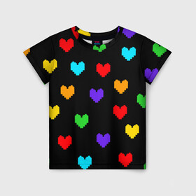 Детская футболка 3D с принтом UNDERTALE HEART в Ухте, 100% гипоаллергенный полиэфир | прямой крой, круглый вырез горловины, длина до линии бедер, чуть спущенное плечо, ткань немного тянется | Тематика изображения на принте: asriel dreemurr | chara | frisk | gaster blaster | sans | undertale | азриэль дримурр | андертейл | гастер | меттатон | санс | фриск | чара
