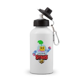 Бутылка спортивная с принтом BRAWL STARS SPROUT в Ухте, металл | емкость — 500 мл, в комплекте две пластиковые крышки и карабин для крепления | 8 bit | 8 бит | bibi | brawl stars | crow | el brown | leon | leon shark | max | mr.p | sally leon | shark | sprout | stars | virus | werewolf | акула | биби | вирус | ворон | леон | оборотень | пингвин