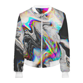 Женский бомбер 3D с принтом DIGITAL ABSTRACT GLITCH | ГЛИТЧ в Ухте, 100% полиэстер | застегивается на молнию, по бокам два кармана без застежек, мягкие манжеты, по низу бомбера и на воротнике — эластичная резинка | abstraction | geometry | glitch | hexagon | neon | paints | stripes | texture | triangle | абстракция | брызги | геометрия | глитч | краски | неон | неоновый | соты | текстура
