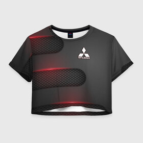 Женская футболка Crop-top 3D с принтом Mitsubishi в Ухте, 100% полиэстер | круглая горловина, длина футболки до линии талии, рукава с отворотами | mitsubishi | авто | автомобиль | лого | логотип | митсубиси | митсубиши | текстура