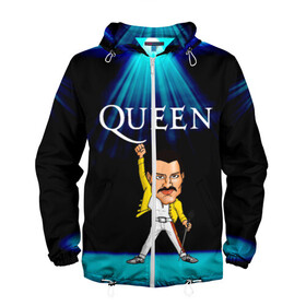 Мужская ветровка 3D с принтом Фреди Меркури в Ухте, 100% полиэстер | подол и капюшон оформлены резинкой с фиксаторами, два кармана без застежек по бокам, один потайной карман на груди | freddie mercury | queen | англия | квин | музака | певец | рок | фреди меркури