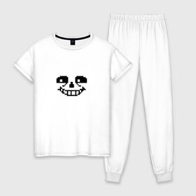 Женская пижама хлопок с принтом UNDERTALE в Ухте, 100% хлопок | брюки и футболка прямого кроя, без карманов, на брюках мягкая резинка на поясе и по низу штанин | asriel dreemurr | chara | frisk | gaster blaster | sans | undertale | азриэль дримурр | андертейл | андрайн | гастер | меттатон | санс | фриск | чара