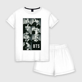 Женская пижама с шортиками хлопок с принтом BTS в Ухте, 100% хлопок | футболка прямого кроя, шорты свободные с широкой мягкой резинкой | bts | j hope | j pop | jimin | jin | jungkook | k pop | korea | music | nct | pop | pop idols | suga | v | айдолы | бтс | идолы | к поп | корейская музыка | корея | нст | поп | попса | чимин