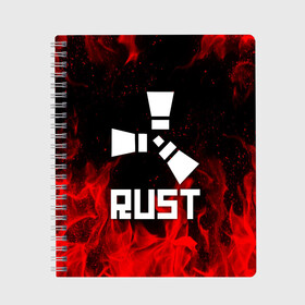 Тетрадь с принтом RUST в Ухте, 100% бумага | 48 листов, плотность листов — 60 г/м2, плотность картонной обложки — 250 г/м2. Листы скреплены сбоку удобной пружинной спиралью. Уголки страниц и обложки скругленные. Цвет линий — светло-серый
 | dayz | facepunch | rust | state of decay | survival | the forest | this war of mine | выживалка rust | раст