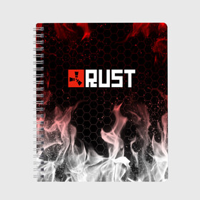 Тетрадь с принтом RUST в Ухте, 100% бумага | 48 листов, плотность листов — 60 г/м2, плотность картонной обложки — 250 г/м2. Листы скреплены сбоку удобной пружинной спиралью. Уголки страниц и обложки скругленные. Цвет линий — светло-серый
 | dayz | facepunch | rust | state of decay | survival | the forest | this war of mine | выживалка rust | раст