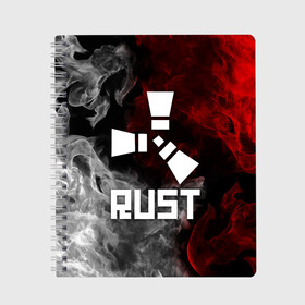 Тетрадь с принтом RUST в Ухте, 100% бумага | 48 листов, плотность листов — 60 г/м2, плотность картонной обложки — 250 г/м2. Листы скреплены сбоку удобной пружинной спиралью. Уголки страниц и обложки скругленные. Цвет линий — светло-серый
 | dayz | facepunch | rust | state of decay | survival | the forest | this war of mine | выживалка rust | раст