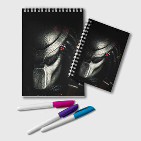 Блокнот с принтом PREDATOR в Ухте, 100% бумага | 48 листов, плотность листов — 60 г/м2, плотность картонной обложки — 250 г/м2. Листы скреплены удобной пружинной спиралью. Цвет линий — светло-серый
 | Тематика изображения на принте: aliens | avp | black | cinema | predator | кино | фильм хищник | фильмы | хищник | чёрный | чужой