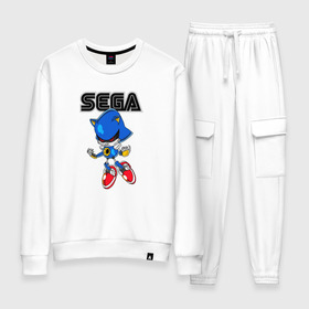 Женский костюм хлопок с принтом Sonic в Ухте, 100% хлопок | на свитшоте круглая горловина, мягкая резинка по низу. Брюки заужены к низу, на них два вида карманов: два 