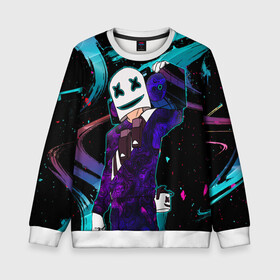 Детский свитшот 3D с принтом MARSHMELLO | COSMO DJ в Ухте, 100% полиэстер | свободная посадка, прямой крой, мягкая тканевая резинка на рукавах и понизу свитшота | cs | fortnite | go | marsh | marshmello | pubg | го | девушке | детская | детский | игра | кс | марш | маршм | маршмелло | маска | мужское | неон | пабг | парню | подарок | пубг | ребёнку | форт | фортнайт